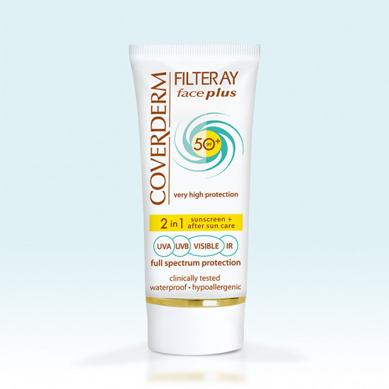 Coverderm Filteray Face Plus SPF50 Oily/Acneic Tinted Αντηλιακή Κρέμα Προσώπου & After Sun (2σε1) για Λιπαρές/Ακνεϊκές Επιδερμίδες , Απόχρωση Soft Brown