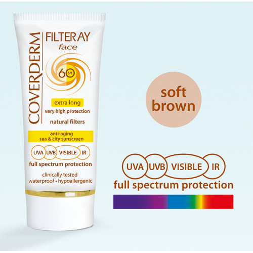 Coverderm Filteray Face SPF 60 Tinted (Soft Brown), Με φυσικά φωτοσταθερά φίλτρα, 50ml
