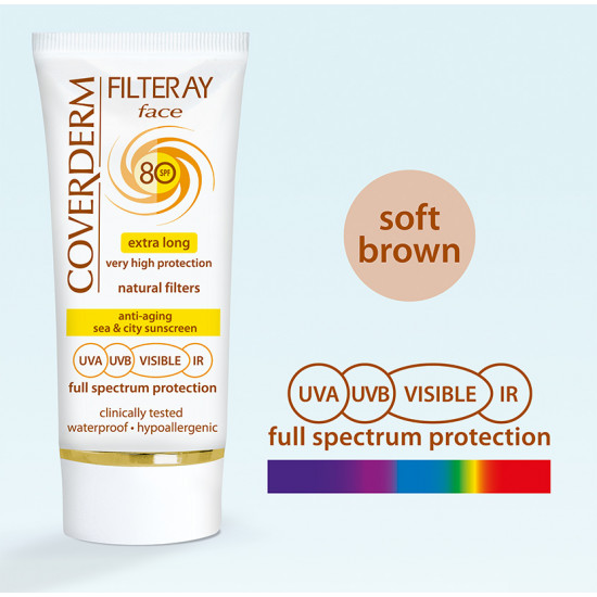 Coverderm Filteray Face SPF 80 Tinted (Soft Brown), Με φυσικά φωτοσταθερά φίλτρα, 50ml