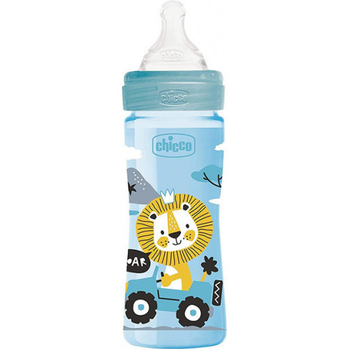 Chicco Πλαστικό Μπιμπερό Well Being Κατά των Κολικών με Θηλή Σιλικόνης 250ml για 4+ μηνών Light Blue Lion