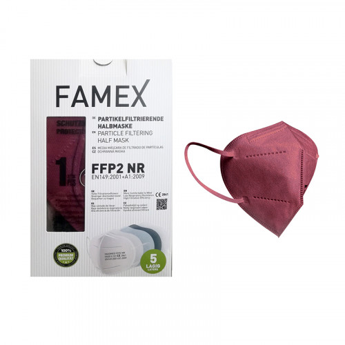 Famex Μάσκα Προστασίας FFP2 Particle Filtering Half NR σε Μπορντό χρώμα 10τμχ