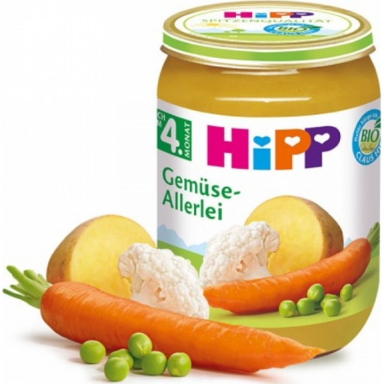 Hipp Βρεφικό Γεύμα Ποικιλία Λαχανικών Βιολογικής Καλλιέργειας 4m+ 190gr χωρίς Γλουτένη