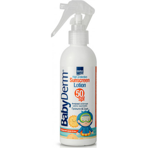 Intermed Babyderm Sunscreen Lotion, Αντηλιακό Γαλάκτωμα Υψηλής Προστασίας για Πρόσωπο & Σώμα με SPF50 200mL