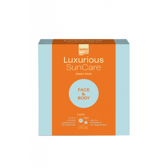 INTERMED Pack Luxurious Family Pack, Αντηλιακή κρέμα Προσώπου χωρίς χρώμα με SPF50 75mL & Αντηλιακή κρέμα Σώματος με SPF50 200mL