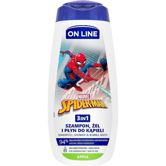 ON LINE Σαμπουάν & Αφρόλουτρο 3 in 1 για Σώμα, Μαλλιά και Πρόσωπο Spiderman με άρωμα Μήλο 400mL