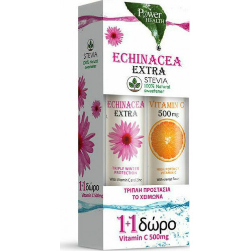 Power Health Echinacea Extra με Στέβια 24 αναβράζοντα δισκία + Δώρο Vitamin C 500mg Πορτοκάλι με 20 αναβράζοντα δισκία