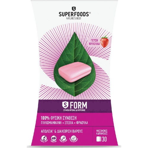 Superfoods SForm Απώλεια & Διαχείριση Βάρους με Γλυκομαννάνη και Γεύση Φράουλα 30 Μασώμενες Καραμέλες