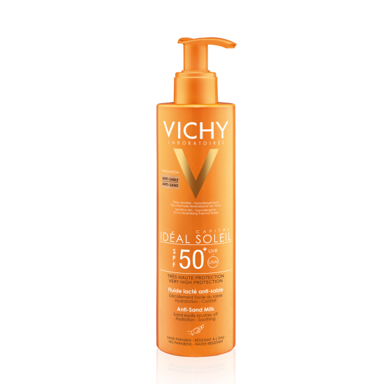Vichy Ideal Soleil SPF50+ Αντιηλιακό Γαλάκτωμα που απομακρύνει την Άμμο από την επιδερμίδα για Σώμα & Πρόσωπο 200ml