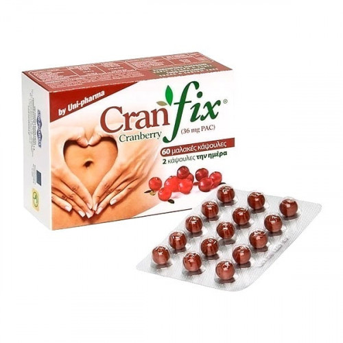 Unipharma Cranfix Συμπλήρωμα Διατροφής για Αντιμετώπιση Ουρολοίμωξης & Τόνωση του Ανοσοποιητικού Συστήματος με Εκχύλισμα Cranberry με Βιταμίνη C, Σελήνιο & Ψευδάργυρο, 60soft caps