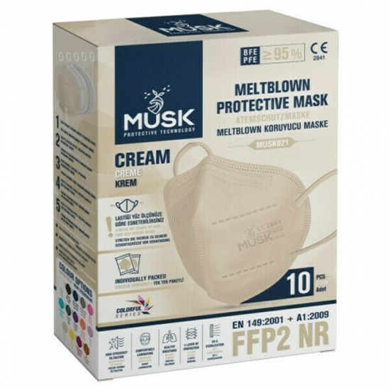MUSK Μάσκα Υψηλής Προστασίας FFP2/KN95 Κρεμ 10τμχ