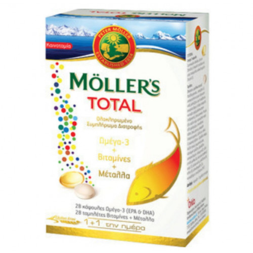 MOLLER'S Total Ωμέγα 3 - Βιταμίνες - Μέταλλα 28 Κάψουλες + 28 Ταμπλέτες